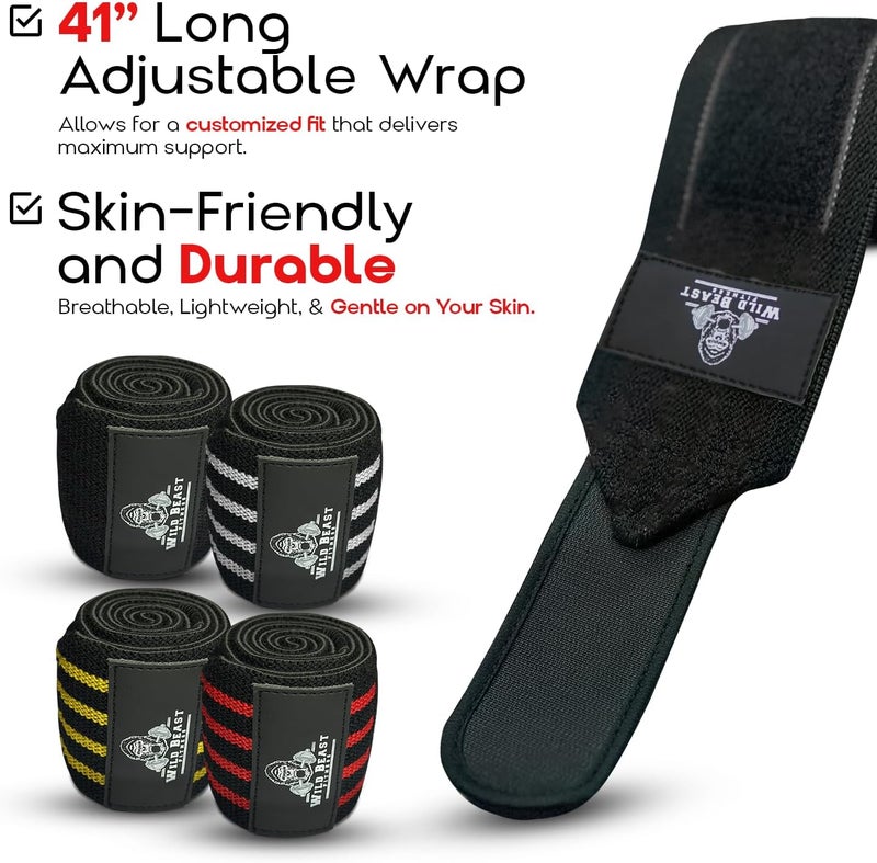 WildBeast Elbow Wraps for Weightlifting Men (Pair), Stretchable 41" Elbow Compression Strap, Weightlifting Straps for Bench Press, Strength Training & Fitness Support, Elbows Straps for Golfer's Elbows & Tendonitis - Image 4